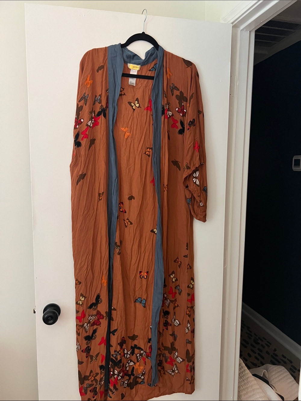 Brown Butterfly Embroidered Long kimono